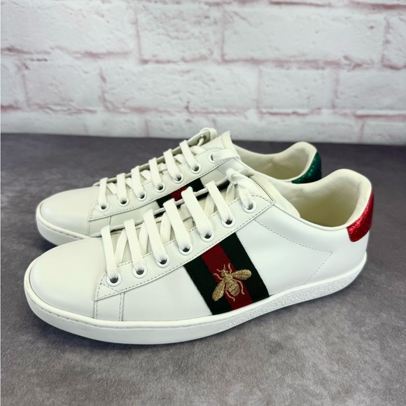 Gucci Ace Web Embroidered Bee Leather Low Top Sneakers 38 Women - Picture 3 of 15